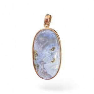 Oval Blue Moss Agate Pendant Only Solid Copper Artisan Handmade